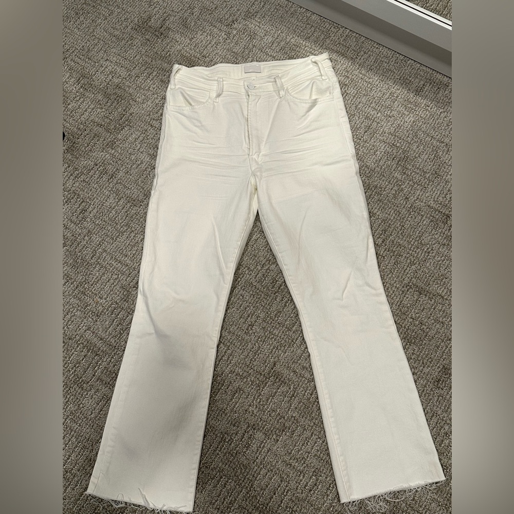 MOTHER White Jeans Hustler Ankle Fray